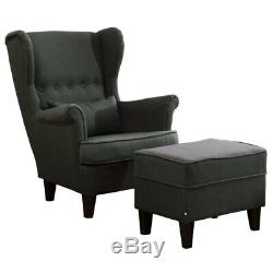 Chesterfield WingBack Chair Fireside Armchair and Footstool Set Lounge Furniture