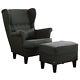 Chesterfield Wingback Chair Fireside Armchair And Footstool Set Lounge Furniture