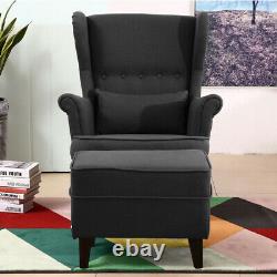 Chesterfield WingBack Chair Fireside Armchair and Footstool Set Lounge Furniture