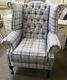 Chesterfield Wingback Queen Anne Style Fireside Chair Stylish Mid Grey Tartan