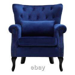 Chesterfield Wing Back Armchair Tufted Velvet Button Fireside Chair Lounge Sofa