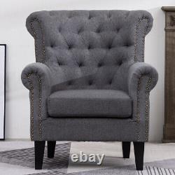 Chesterfield Wing Back Chair Tufted Fabric Button Fireside Armchair Lounge Sofa