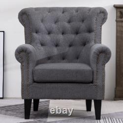 Chesterfield Wing Back Chair Tufted Fabric Button Fireside Lounge Armchair