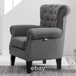 Chesterfield Wing Back Chair Tufted Fabric Button Fireside Lounge Armchair