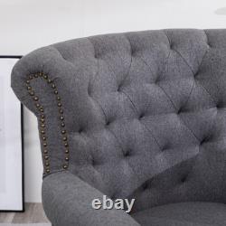 Chesterfield Wing Back Chair Tufted Fabric Button Fireside Lounge Armchair