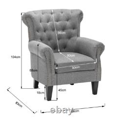 Chesterfield Wing Back Chair Tufted Fabric Button Fireside Lounge Armchair