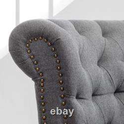 Chesterfield Wing Back Chair Tufted Fabric Button Fireside Lounge Armchair