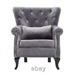 Chesterfield Wing Back Chair Tufted Velvet Button Fireside Armchair Lounge Sofa