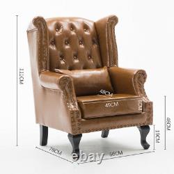 Chesterfield Wing Back Leather Armchair Sofa Tub Chair Fireside Wooden Black Leg