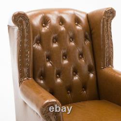 Chesterfield Wing Back Leather Armchair Sofa Tub Chair Fireside Wooden Black Leg