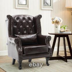 Chesterfield Wing Back Leather Armchair Sofa Tub Chair Fireside Wooden Black Leg