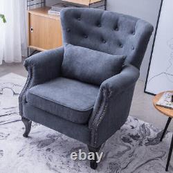 Chesterfield Wing Back Queen Anne Chair High Back Fireside Armchair Grey Fabric