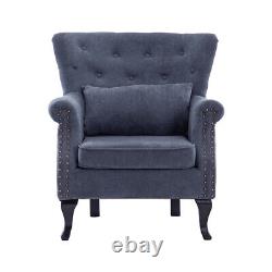 Chesterfield Wing Back Queen Anne Chair High Back Fireside Armchair Grey Fabric