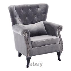 Chesterfield Wing Back Queen Anne Chair Velvet Tufted Lounge Fireside Armchair