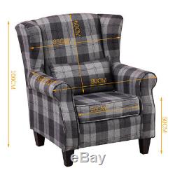 Chesterfield Wing Back Queen Anne High Back Fireside Armchair Sofa Chair Fabric