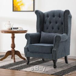 Chesterfield Wing Back Queen Anne High Back Fireside Armchair Sofa Chair Fabric