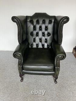 Chesterfield Wing Back Queen Anne High Back Fireside Armchair Sofa Chair Leather