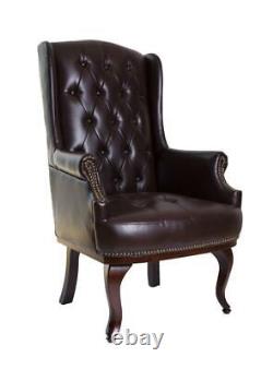 Chesterfield Wing Back Queen Anne High Back Fireside Armchair Sofa Chair Leather