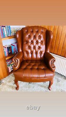Chesterfield Wing Back Queen Anne High Back Fireside Armchair Sofa Chair Leather