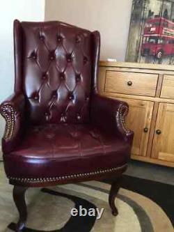 Chesterfield Wing Back Queen Anne High Back Fireside Armchair Sofa Chair Leather