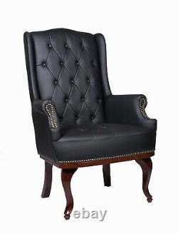 Chesterfield Wing Back Queen Anne High Back Fireside Armchair Sofa Chair Leather