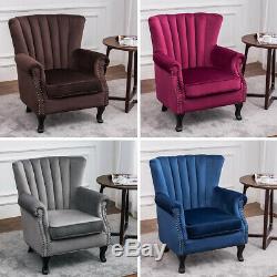 Chesterfield Wing Chair HighBack Velvet Fabric Tub Sofa Fireside Armchair Lounge