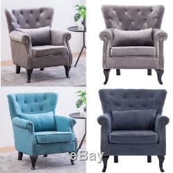 Chesterfield Wing Chair HighBack Velvet Fabric Tub Sofa Fireside Armchair Lounge