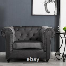 Chesterfield Wingback Armchair Accent Grey Velvet Occasional Sofa Fireside Chair