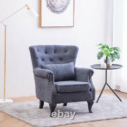 Chesterfield Wingback Armchair Fireside Queen Anne Sofa Single Chair Lounge Grey