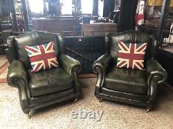 Chesterfield Wingback fireside armchairs x 2 leather Del Avail? UK
