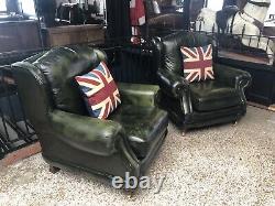 Chesterfield Wingback fireside armchairs x 2 leather Del Avail? UK