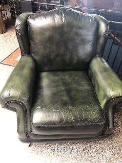 Chesterfield Wingback fireside armchairs x 2 leather Del Avail? UK