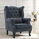 Chesterfield Winged Queen Anne High Back Fireside Armchair Chair Fabric Uk Seat