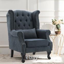 Chesterfield Winged Queen Anne High Back Fireside Armchair Chair Fabric UK Seat