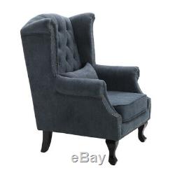 Chesterfield Winged Queen Anne High Back Fireside Armchair Chair Fabric UK Seat