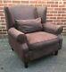 Chocolate Brown Suede Effect Wingback Armchair Library Fireside Accent Chair