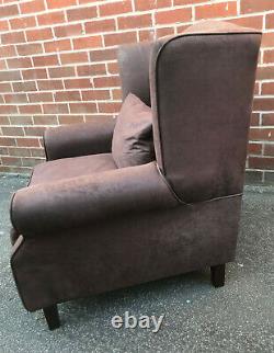 Chocolate Brown Suede Effect WINGBACK ARMCHAIR Library Fireside Accent Chair