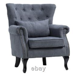 Classic Grey Fabric High Back Single Sofa Armchair Living Room Fireside Chair