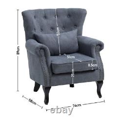 Classic Grey Fabric High Back Single Sofa Armchair Living Room Fireside Chair