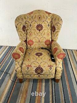 Cream and Red Filigree Pattern Electric Reclining Wing Back Fire Side Chair