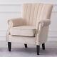 Creamy Velvet Armchair Studded Wing Back Queen Anne Sofa Fireside Lounge Chair