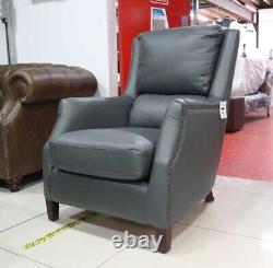 Crofter High Back Wing Chair Vintage Grey Leather Fireside Armchair