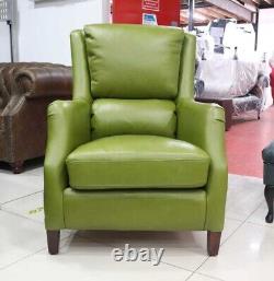 Crofter High Back Wing Chair Vintage Olive Green Leather Fireside Armchair