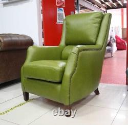 Crofter High Back Wing Chair Vintage Olive Green Leather Fireside Armchair