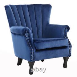 Curved Wing Back Armchair Velvet Pleated Cocktail Chair Bedroom Fireside Sofa