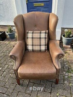 Custom leather and fabric wingback fireside armchair Great cond / high quality