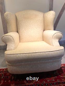 Damask Large High Back Wing Chair Armchair