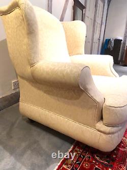 Damask Large High Back Wing Chair Armchair