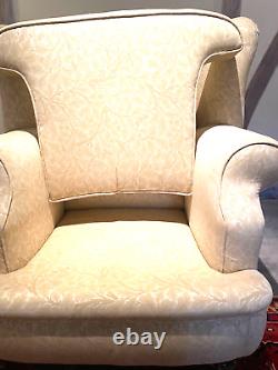 Damask Large High Back Wing Chair Armchair
