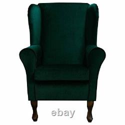 Dark Green Velvet Fireside Wingback Armchair Upholstered Handmade